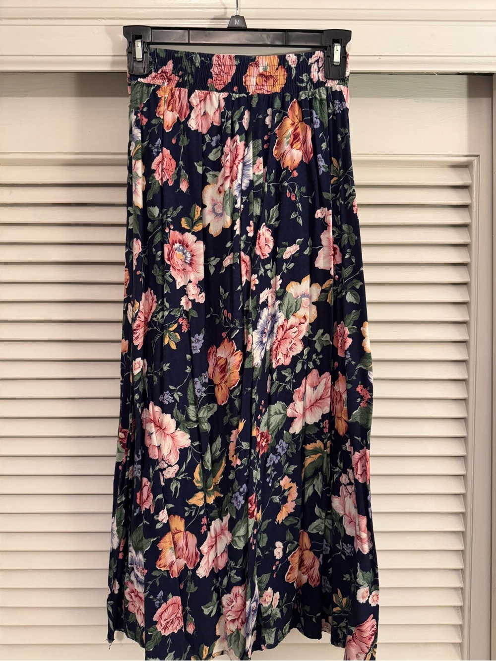 Floral Navy Maxi Skirt - Elegant Floral Print